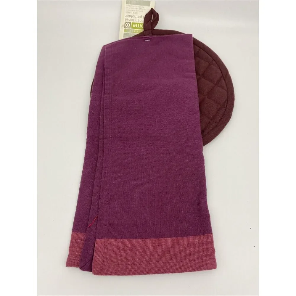 Global Home Target Kitchen Towel And Potholder Red‎ Flower Set